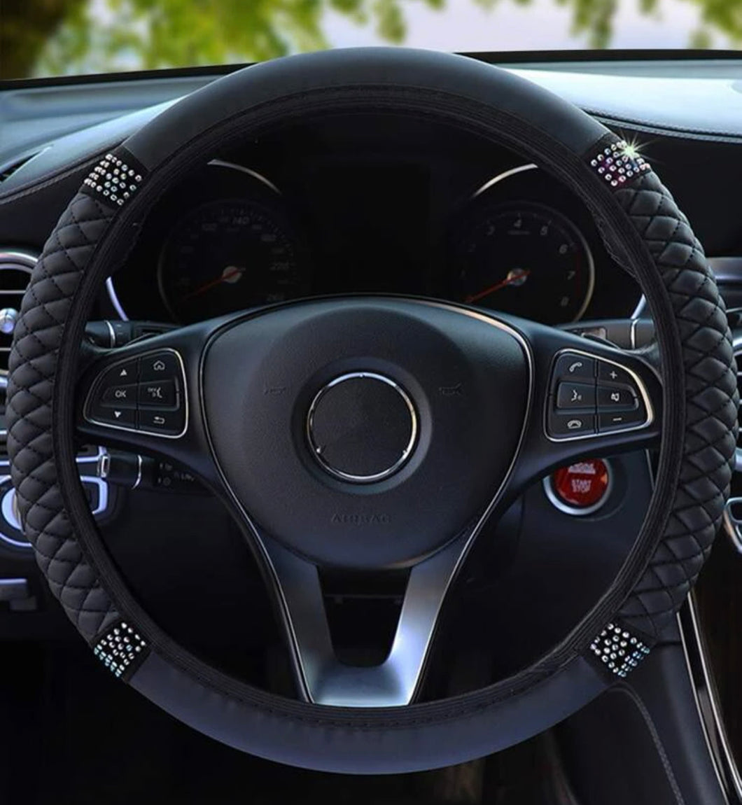 Rhinestone/Black Steering Wheel Cover